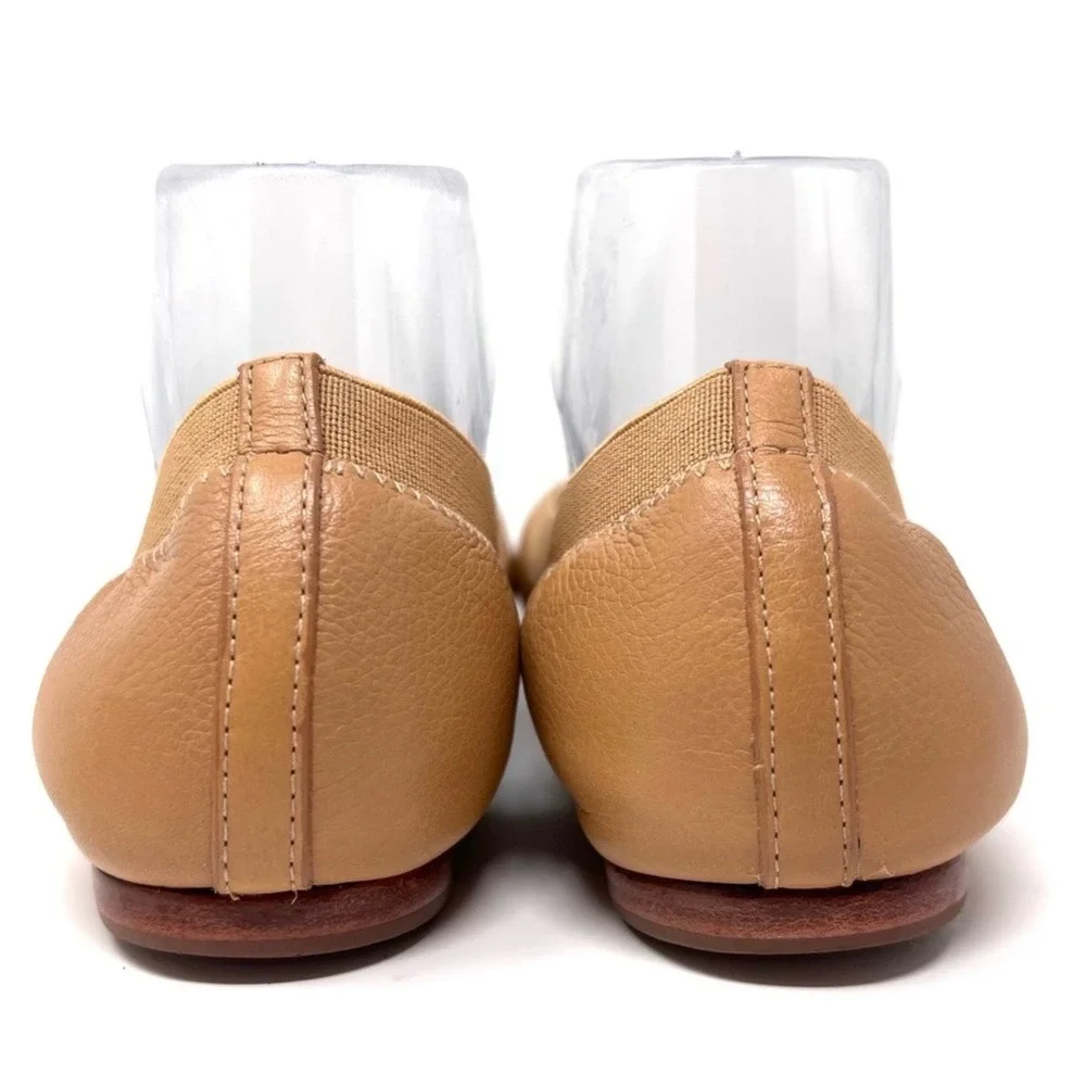 Tory Burch Caroline Beige Leather Elastic‎ Logo Ballet Flats Size 8.5